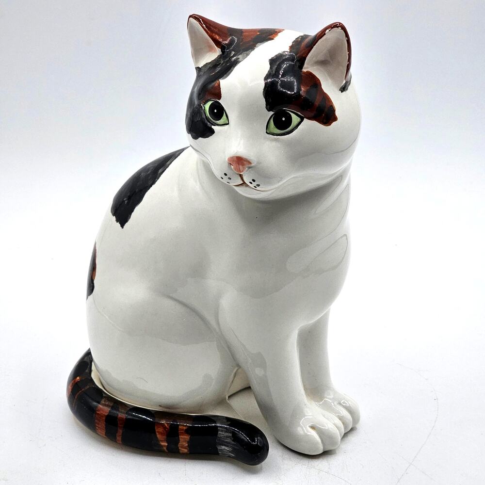 Large Vintage Ceramic Calico Cat Figurine Statue 7.5 Inch Sitting Glossy - Picture 8 of 8